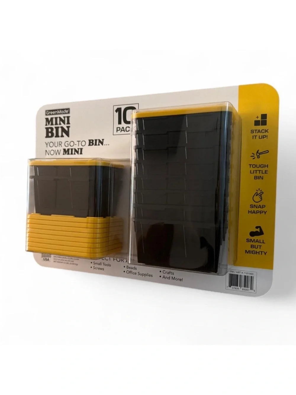 GreenMade Mini Bin 10 Pack – Black and Yellow Small Storage Bins